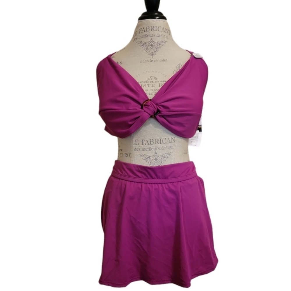 Time and Tru Two Piece Fushia Skirted Swimsuit Size 3X  24W-26W